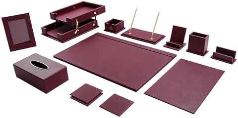 Leather Desk Set,13-Piece Desk Organizer Set, Executive Office Accessories with Desk Pad & Blotter, 2-Tier Tray, Pen Holder &