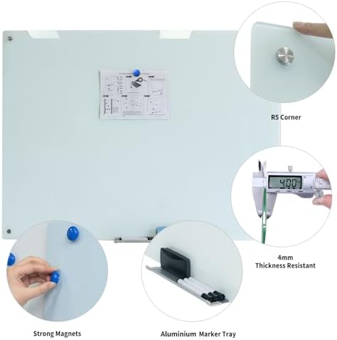 Magnetic Glass Dry Erase White Board, 60" W x 40" H Whiteboard with Accessories, Large Frameless Wall Mounted  — view 2