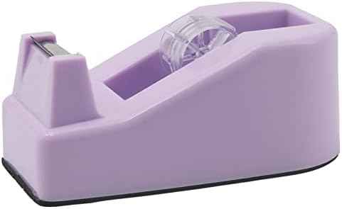 Desktop Tape Dispenser Heavy Duty Desk Accessories Floral Office Tape Dispensers, Weighted Non-Skid Base, Macaron Purple