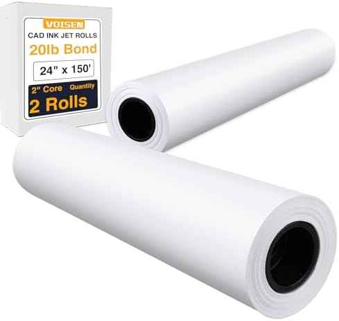 VOISEN Wide Format Paper, 2 Rolls Plotter Paper 24 In x 150 Ft