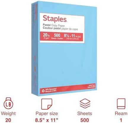 Staples 30% Recycled Copy Paper, 8.5x11 Inch, 20 lb., Blue, 500 Sheets — view 2
