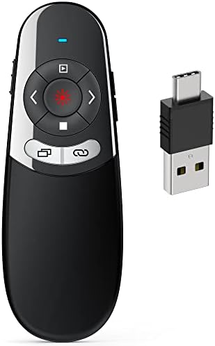 DINOSTRIKE 2 in 1 Type C and USB Presentation Clicker for Powerpoint Presentations,RF 2.4GHz Wireless Presenter Remote Slide 