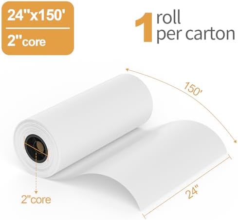 Wide Format Paper 24” x 150', 1 Roll Plotter Paper 20lb, CAD Bond Rolls on 2" Core for CAD Drawings, Projects, — view 2