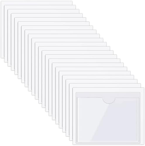 Chinco 50 Pack 3.1" x 3.9" Clear Adhesive Pockets, Index Card Pockets With Top Open Loading, Plastic Labels Holders for Organ