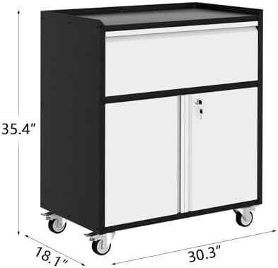 GarveeHome Garage Tool Storage Cabinet, Heavy Duty Metal Rolling Cabinet with Drawer, Adjustable Shelf, Lock & — view 2