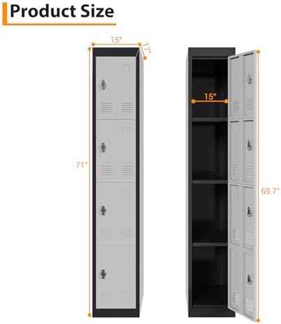 GarveeTech 72’’ Metal Storage Cabinet with 4 Door, Lockers for Employees Students with Shelves, Metal Storage  — view 3
