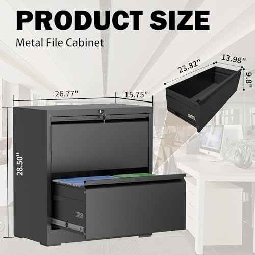 2 Drawer File Cabinet with Lock, 26.8" W Lateral Filing Cabinet — view 3