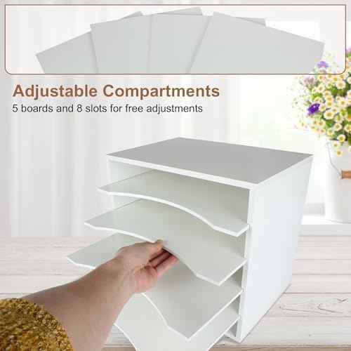 EMERIT Paper Organzier Wood Desktop Organizer Storage Letter Tray File Sorter with Adjustable Shelves for Home — view 3