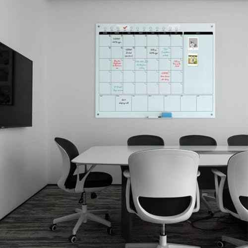 Magnetic Glass Whiteboard Calendar 48"x36" Glass Dry Erase Calender Board 36"x48" Monthly Plan White GlassBoar — view 6