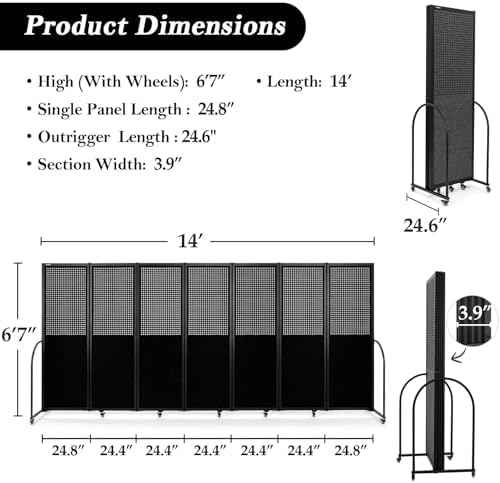 Folding Screen with Holes,14'3"L* 6'7"H,7 Panel,Black — view 2