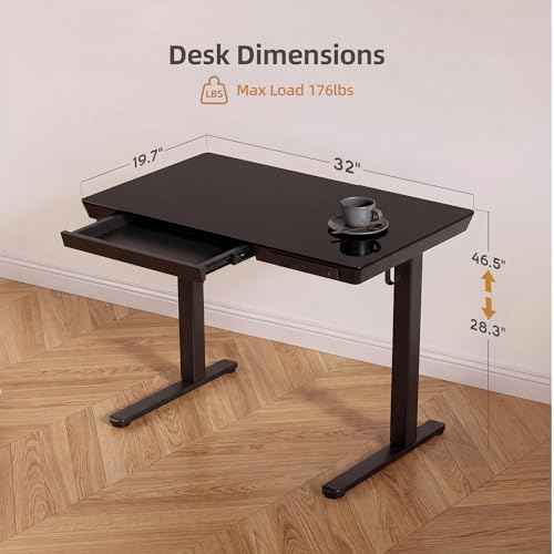 INNOVAR 32" Small Glass Standing Desk with Drawers & USB Ports, Whole-Piece Glass Top Adjustable Height Desks, — view 3