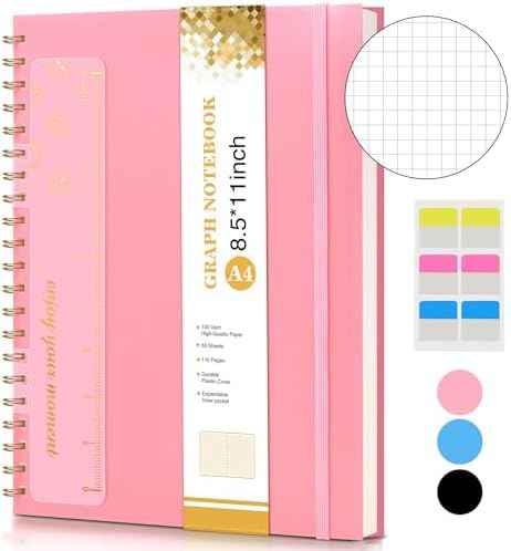 Graph Paper Notebook, Spiral Notebook Journal 8.5” x 11”, A4 Large Grid Notebooks for Women Men, 100 GSM Graph Paper, Plastic