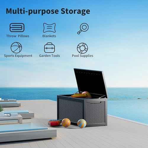 Outdoor Storage Box 325GAL Waterproof Resin Deck Box,Pool Accessories Supplies，UV-Resistant Lockable Package D — view 5