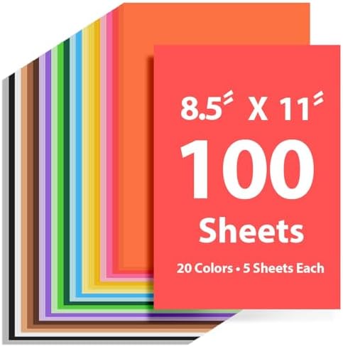 100 Sheets Colored Cardstock 8.5 "x 11", 65LB 180GSM Craft Bulk