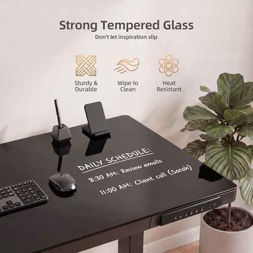INNOVAR 32" Small Glass Standing Desk with Drawers & USB Ports, Whole-Piece Glass Top Adjustable Height Desks, — view 6