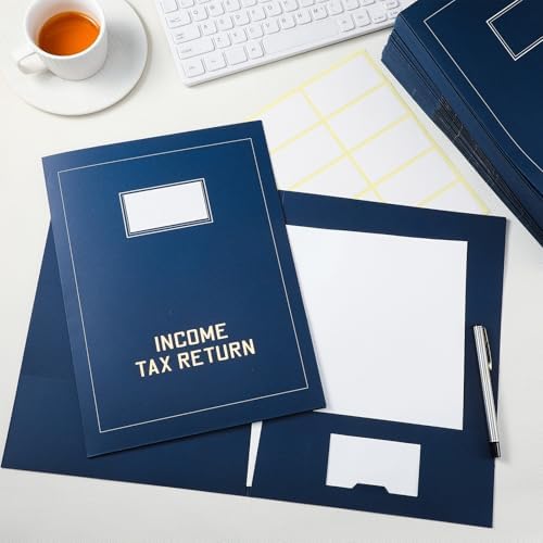 Kisston 100 Pcs Tax Return Folders Bulk 2 Pocket Gold Foil Stamped Income Tax Folders with Labels Business Fil — view 4