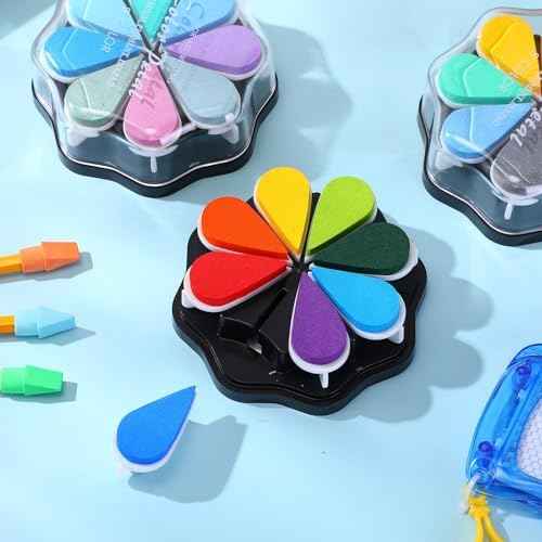 Jetec 3 Packs Petal Ink Pads Finger Ink Stamp, Rainbow Rubber Stamps Washable Waterdrop Shaped Stamp Pads for  — view 5