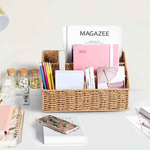 DINGTAI Woven Mail Organizer Countertop, 12 Inch Mail Organizer Basket for Bill and Pen, Farmhouse Desk organi — view 3
