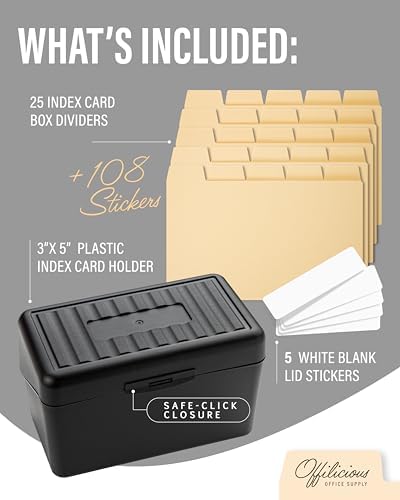 OFFILICIOUS Index Card Box 3x5 - Recipe Box with Manila Dividers & — view 2