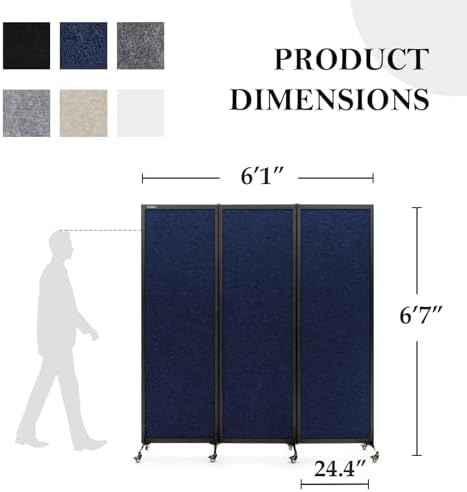 Room Partition 2.0 Upgrade Version,6'L* 6'7"H,3 Panel,Blue — view 2