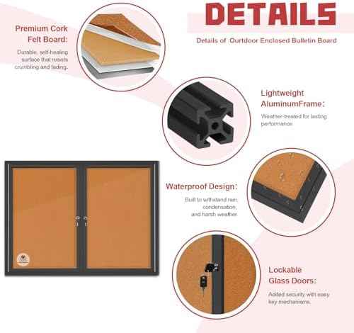 Weatherproof Enclosed Bulletin Board 44x32 Inch, Lockable Outdoor — view 3