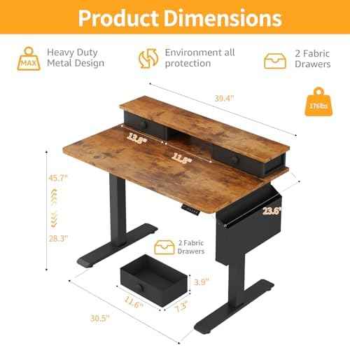Electric Standing Desk Adjustable Height - 40 Inch Sit Stand Desk with Storage Drawers , Small Standing Desks  — view 3