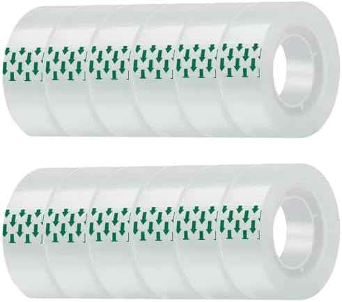 JACMD 12 Rolls Clear Transparent Tape Refills, 3/4 x 1000 inches, All-Purpose Glossy Tape for Office, Home, School, Packaging