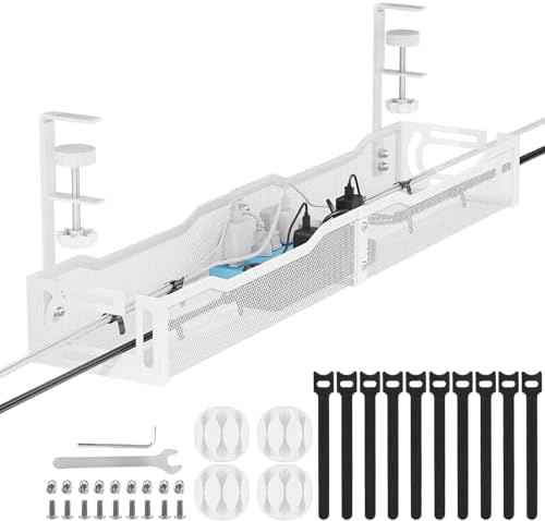 25-Inch Clamp-On Metal Under-Desk Cable Tray, White