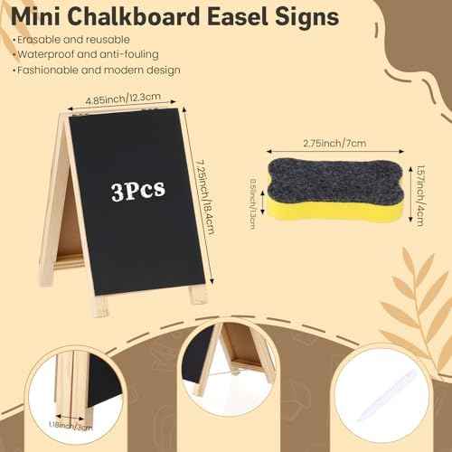 3 Pcs Mini Chalkboard Easel Signs 4.5" x 7.5" Tabletop Chalkboard Sign Double Sided Display Comes with Chalk a — view 2