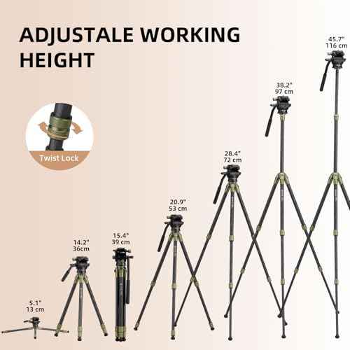 Cayer CH10L Carbon Fiber Mini Tripod, 28" with S1 Fluid Head Travel Stand — view 5