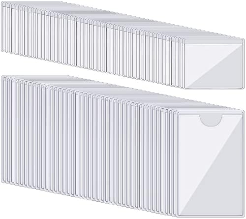 100 Self-adhesive Index Card Holder for Business Cards, Clear Plastic Sticky Labels Holders for Storage Bins Toy Bins Scrapbo