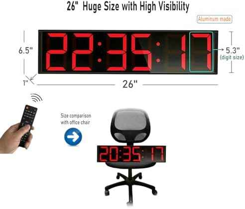 26'' Huge Digital Wall Clock, Home Gym Interval Workout Timers, with Countdown, Stopwatch, 7-Color Light, 8-Al — view 2