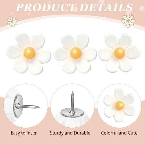 Sawysine 60 Pcs Cute Push Pins Decorative Push Pins Thumb Tacks Colorful Flower Pushpins, Flower Thumb Tack fo — view 3