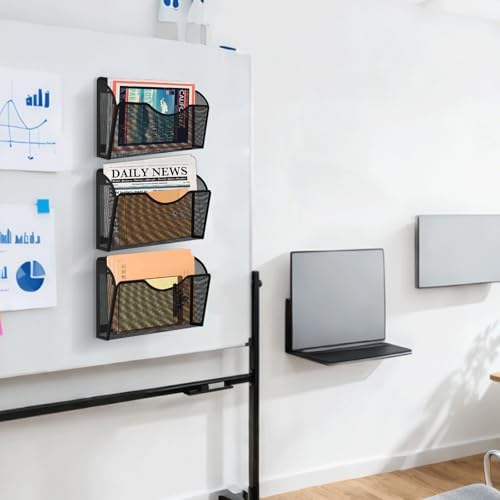 Magnetic File Holder 3PCS Wall File Folder Organizer, No Drilling Hanging Magazine Rack for Refrigerator, Docu — view 7