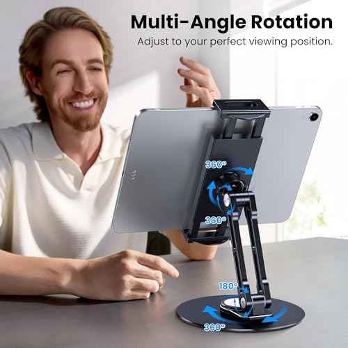 Tablet Stand Holder for iPad, Adjustable with 360 Rotating Base for Desk — view 2