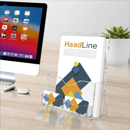 zavekia 2 Pack Acrylic Brochure Holder With business card holder, 8.5 x 11 inches Clear Acrylic Literature Hol — view 7