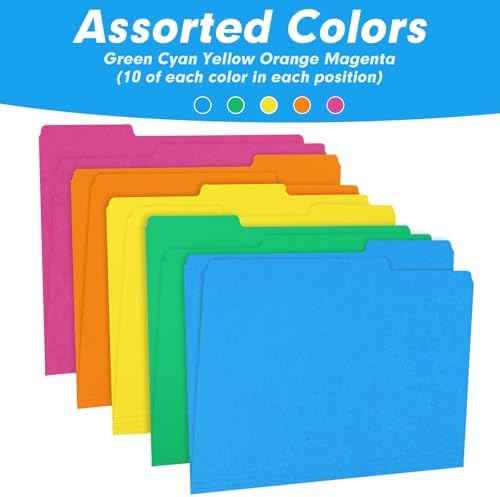 File Folder, RAZCC 100 Pack 1/3 Cut Tab Colored File Folders, File Folder Letter Size for Office Classroom Use — view 6