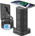 Tower Power Strip with 15W Wireless Charger, 10FT Flat Plug Extension Cord with Multiple Outlets, 12 AC Outlets, 4 USB Ports 
