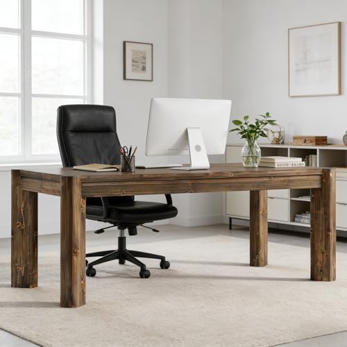 63" Solid Wood Executive Desk, Farmhouse Home Office Computer Desk,Large Simple Study Writing Table Business W — view 4
