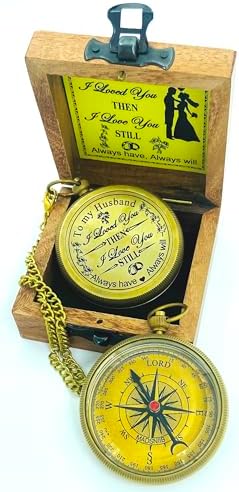 MADSNIIB Engraved Compass with Wooden Box, Antique Compass for him, Handmade Gift Ideas for Office,Home Decor, — view 2