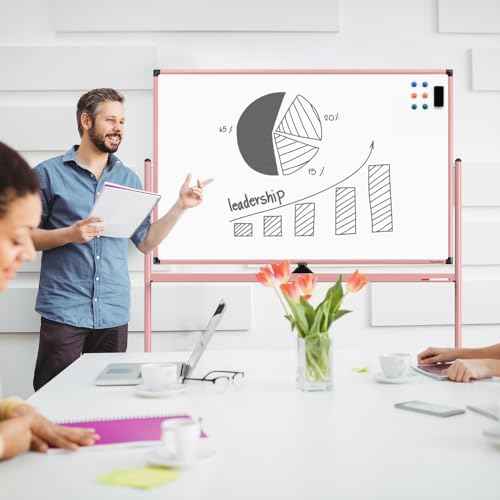 Large Dry-Erase Rolling Magnetic Whiteboard - 48 x 32 Inches Dry Erase Board with Stand Height Adjust Double S — view 6
