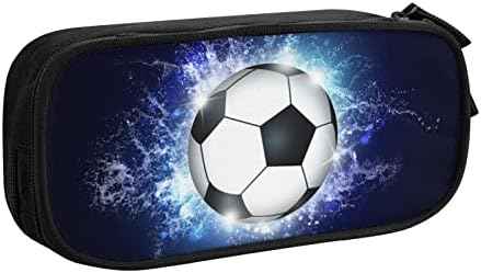 Blue Sports-Themed Pencil Case with Soccer Balls Pattern, Large Capacity Durable Pencil Box Storage Pen Bag with Zippers, Soc