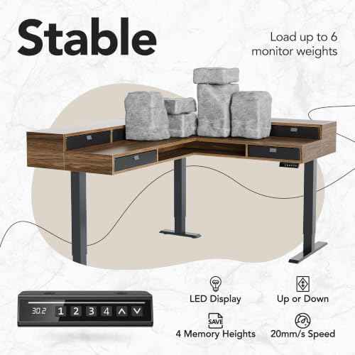 PerledesignL Shaped Standing Desk with 6 Drawers and 2-Tier Storage, Walnut — view 6