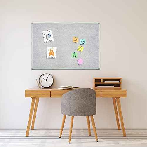 Lockways 36" x 24" Cork Bulletin Board, Grey Frame Linen Fabric Pinboard — view 6