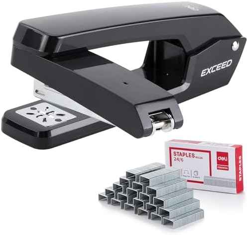 Deli/EZWORK Swing-Arm Swivel Stapler, 25 Sheets Capacity, 360 Degree Rotate Desk Staplers with 1000 Staples for Booklet or Bo