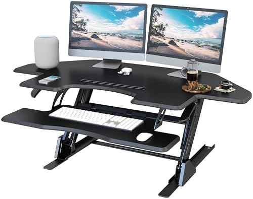 47 inch Corner Standing Desk Converter, Height Adjustable Sit Stand Desk Riser, Black, GSD06T