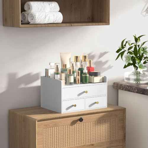Bamboo Desk Organizer with Drawers,Wooden Desktop Storage(3 Drawers,White) — view 6