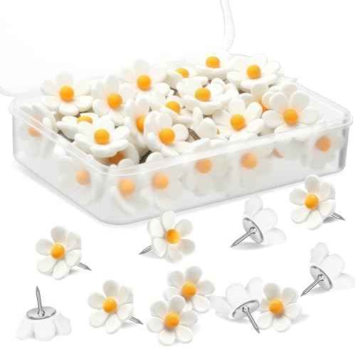 Sawysine 60 Pcs Cute Push Pins Decorative Push Pins Thumb Tacks Colorful Flower Pushpins, Flower Thumb Tack for Cork Board Wa