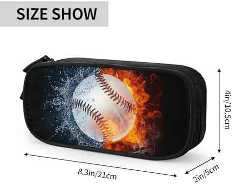 Kids Boys Pencil Box with Baseball & Water Fire Pattern Print, Sports-Themed Portable Pencil Case Storage Pouc — view 2