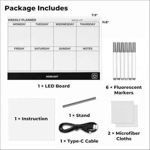 LED Weekly Planner Board with Light, Always On Acrylic Weekly Planner, Slim Design Fits Anywhere, 7 Color Dry  — view 5